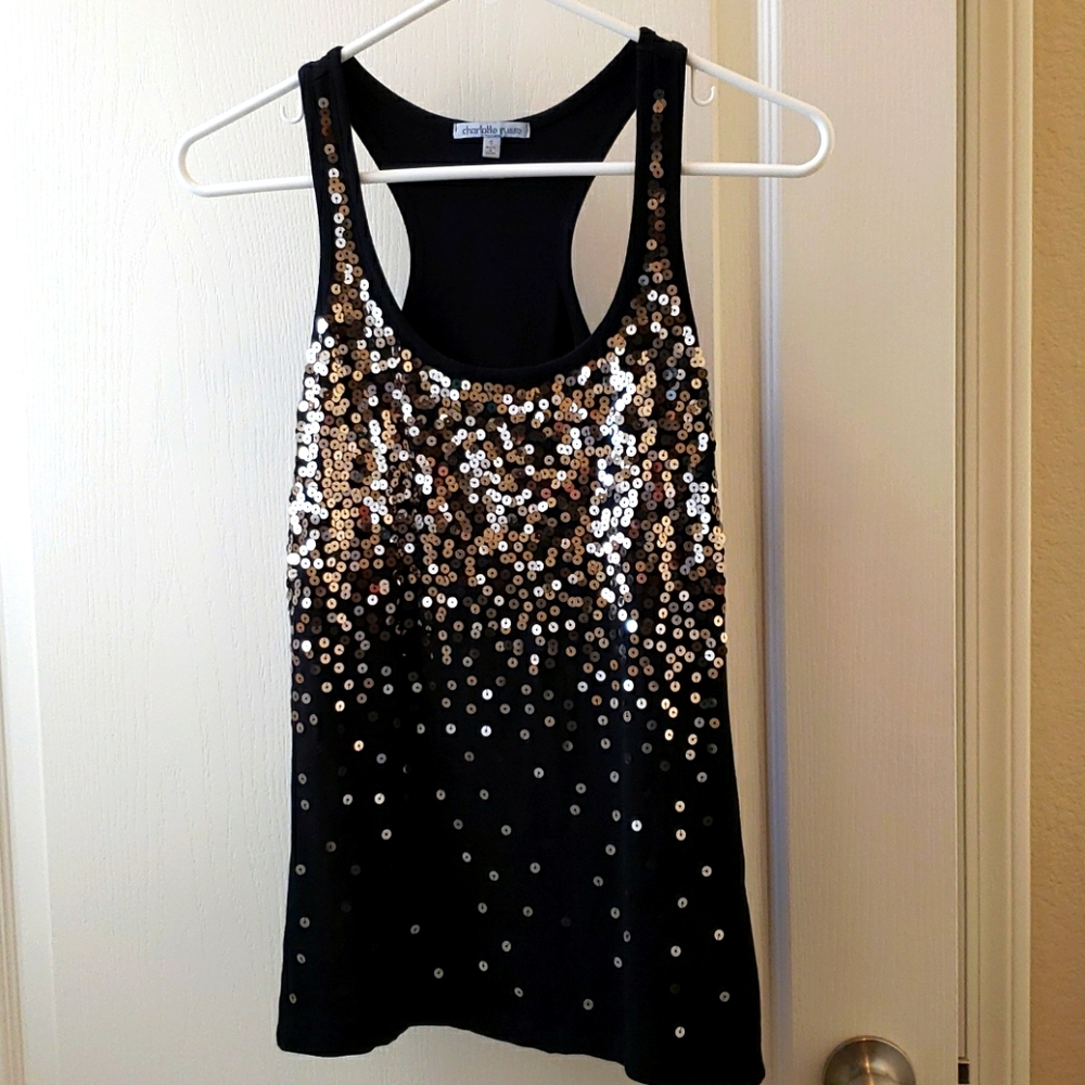 NWOT Black and gold sequin racerback tank